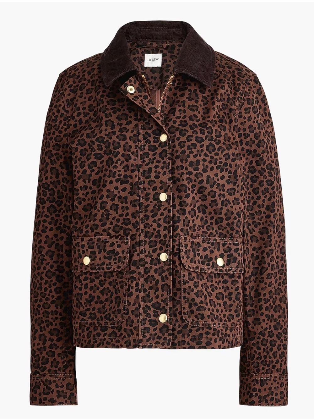 NWOT J. Crew Leopard Print Field Barn Jacket Corduroy Collar Small